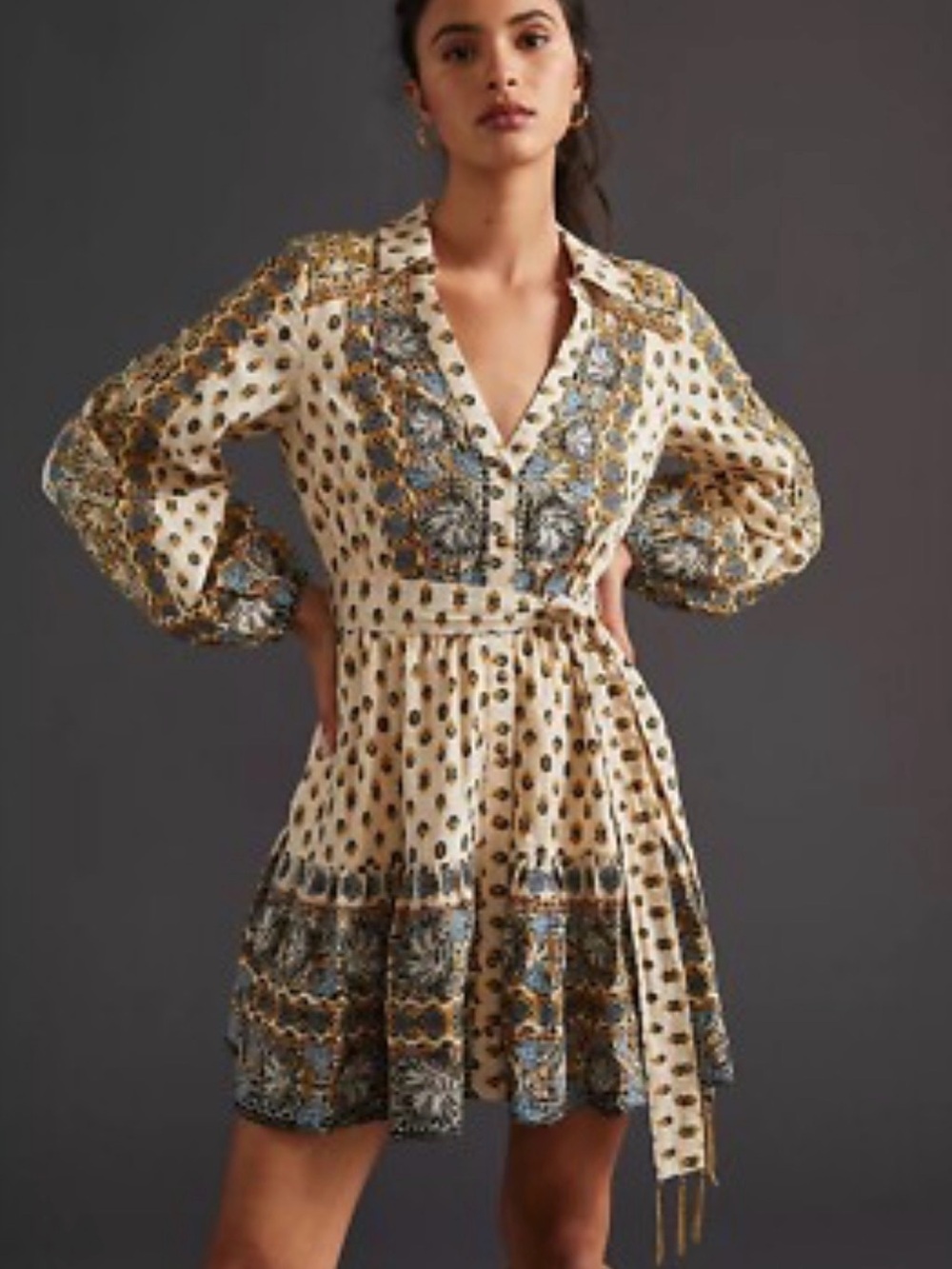 Anthropologie Maeve Floral Embroidered Mini Shirtdress